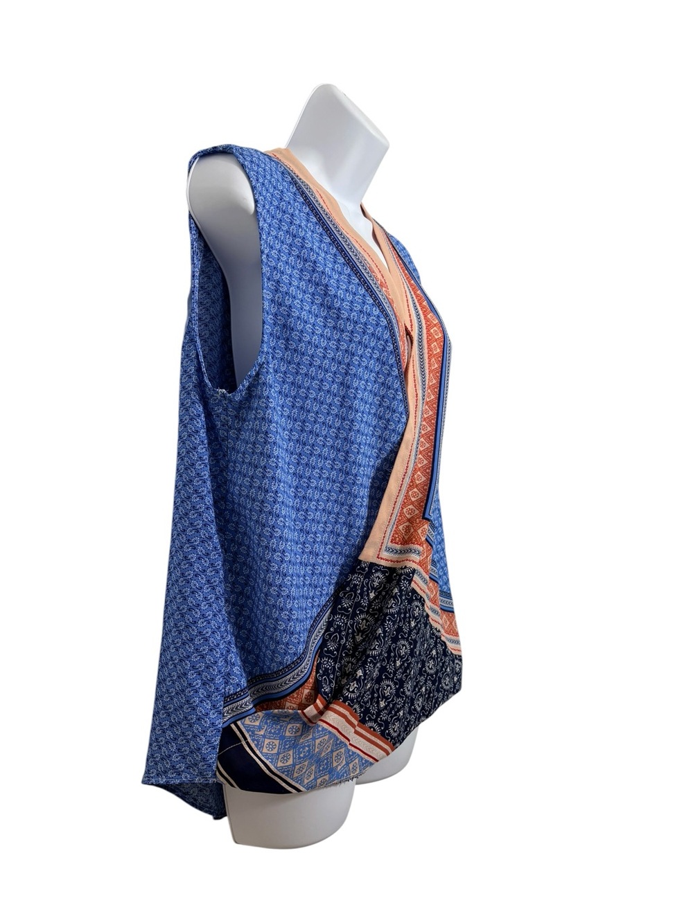 Liz Claiborne Snap Wrap Asymmetric Boho Sleeveless Top Vibrant Patchwork SzL - Picture 4 of 12